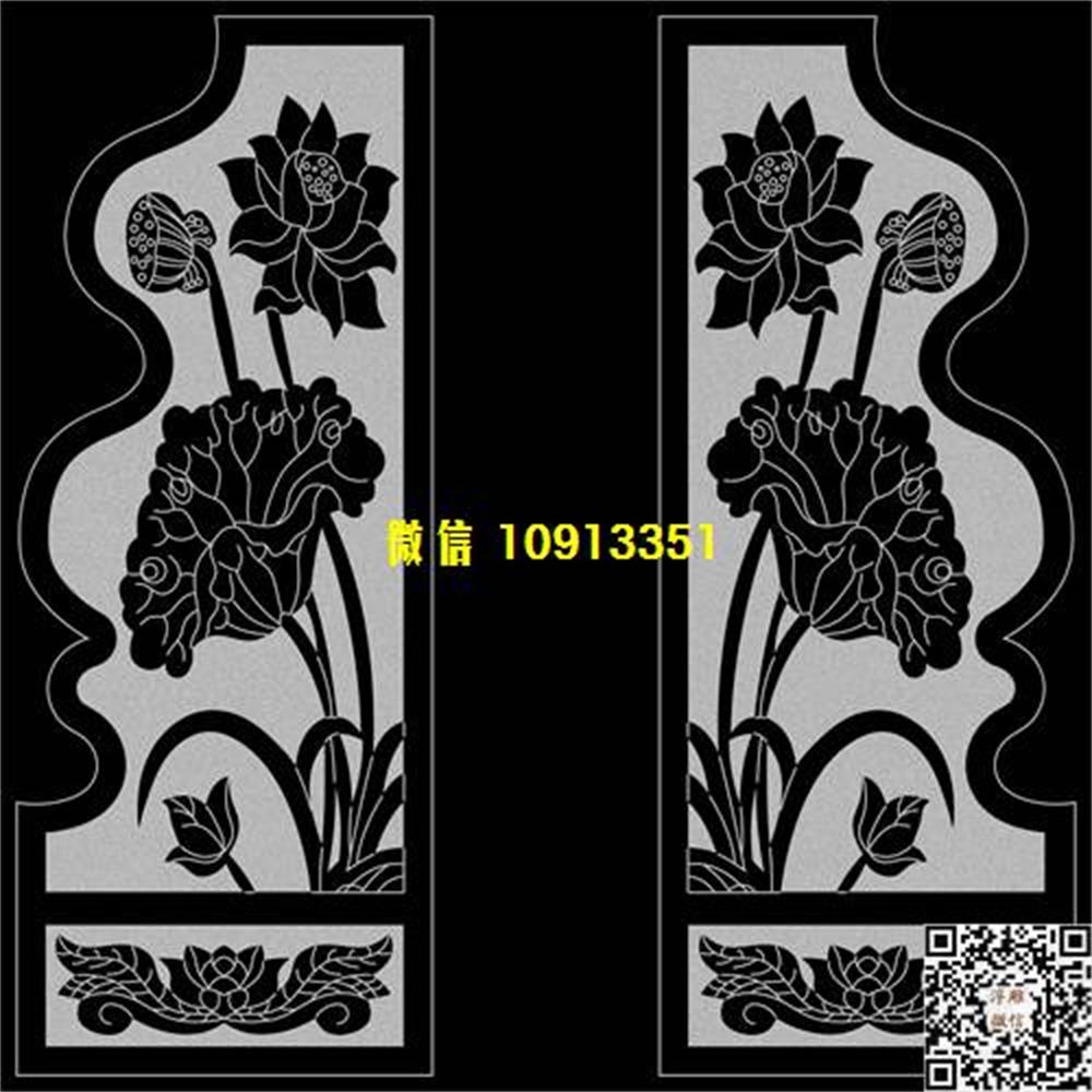 精雕图87荷花墓碑板精雕图线雕图线条图单线铣底图_电脑雕刻plt文泰矢量图精雕图浮雕图